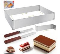 KOUHA Telaio da Forno Rettangolare Regolabile Anello per Torta Rettangolare Regolabile con Divisore Spatola per Torte Torte Pizza Cottura Accessori per la Cottura 18x27 a 34x52cm