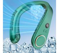 Kouric Ventilatore Collo Aria Condizionata,Ventilatore portatile Collo Display LED,Neck Fan USB Rechargeable 5 Velocità,Ventilatori Collana per Bambino/Donna/Uomo-Verde