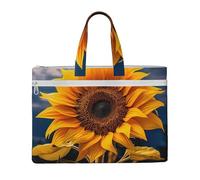 KOUUIP Bella borsa portadocumenti in tela con 2 girasole con stampa 26 x 38 cm, 2 tasche con cerniera, senza ingombri per documenti da ufficio