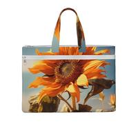 KOUUIP Bella borsa portadocumenti in tela con girasole con stampa 26 x 38 cm, 2 tasche con cerniera, senza ingombri per documenti da ufficio