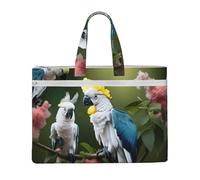 KOUUIP Bella borsa portadocumenti in tela con stampa di cacatua e fiori di uccellino, 26 x 38 cm, 2 tasche con cerniera, senza ingombri per documenti da ufficio