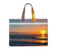 KOUUIP Bella borsa portadocumenti in tela con stampa Sunrise Ocean, 26 x 38 cm, 2 tasche con cerniera, senza ingombri per documenti da ufficio
