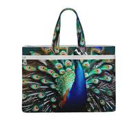 KOUUIP Bella borsa portadocumenti in tela di pavone con stampa 26 x 38 cm, 2 tasche con cerniera, senza ingombri per documenti da ufficio