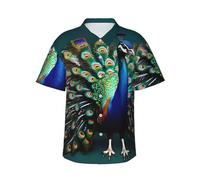 KOUUIP Bella camicia hawaiana pavone da uomo - casual spiaggia estate party camicie da uomo - tessuto elasticizzato con vestibilità moderna, nero, L