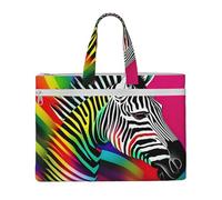KOUUIP Borsa portadocumenti in tela colorata con zebra arcobaleno con stampa, 26 x 38 cm, 2 tasche con cerniera, senza ingombri per documenti da ufficio