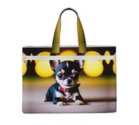 KOUUIP Borsa portadocumenti in tela con stampa di cane chihuahua, 26 x 38 cm, 2 tasche con cerniera, senza ingombri per documenti da ufficio