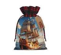 KOUUIP Borsa regalo di Natale a forma di vecchia barca a vela con coulisse, riutilizzabile, Nero , 1 Count (Pack of 1)
