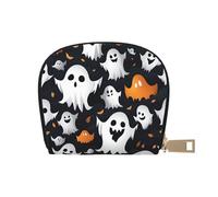 KOUUIP Carino Bianco Fantasma Halloween Modello Stampa Delle Donne Titolare Della Carta di Credito Portafoglio Zip In Pelle Porta Carte Titolare Delle Carte Unisex, bianco, Taglia unica
