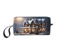 KOUUIP Casa di Villaggio di Natale 2 stampa Grande Capacità di Viaggio Caso di Trucco Organizzatore Sacchetto di Trucco Sacchetto Cosmetico Portatile Per, bianco, Taglia unica