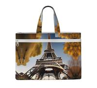 KOUUIP Cityscape Parigi Torre Eiffel Francia Borsa per documenti in tela con stampa 26 x 38 cm, 2 tasche con cerniera, senza ingombri per documenti da ufficio