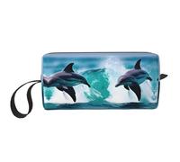 KOUUIP Delfini nel mare 1 stampa Grande Capacità di Viaggio Trucco Caso Organizzatore Sacchetto di Trucco Sacchetto Cosmetico Portatile Per Le Donne, bianco, Taglia unica