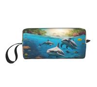 KOUUIP Delfini Tartaruga Mare Squalo Polpo Stampa Corallo Grande Capacità di Viaggio Caso di Trucco Organizzatore Sacchetto di Trucco Portatile Sacchetto Cosmetico Per Le, bianco, Taglia unica