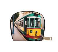 KOUUIP Lisbon Tram modello stampa da donna porta carte di credito portafoglio zip in pelle porta carte di credito unisex per uomini e donne, bianco, Taglia unica