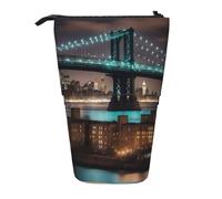 KOUUIP New York Manhattan Bridge Night stampa astuccio telescopico portapenne astuccio cancelleria, stand up retrattile borsa organizer in piedi