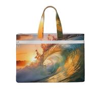 KOUUIP Seaside Grand Waves Tidal - Borsa portadocumenti in tela con stampa, 26 x 38 cm, 2 tasche con cerniera, senza ingombri per documenti da ufficio