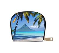 KOUUIP Tahiti Spiagge Stampa Delle Donne Del Titolare Della Carta di Credito Portafoglio Zip In Pelle Porta Carte Titolare Della Carta Unisex, bianco, Taglia unica