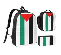 KOUUIP Zaini con stampa bandiera della Palestina con portapranzo astuccio 3 pezzi, borsa leggera unisex per viaggi