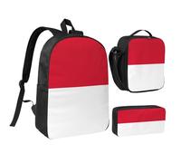 KOUUIP Zaini con stampa bandiera di Monaco con astuccio portapranzo, 3 pezzi, borsa leggera unisex per viaggi