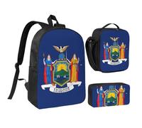 KOUUIP Zaini con stampa bandiera di New York con astuccio portapranzo, 3 pezzi, borsa leggera unisex per viaggi