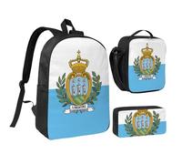 KOUUIP Zaini con stampa bandiera di San Marino con portapranzo astuccio 3 pezzi, borsa leggera unisex per viaggi