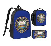 KOUUIP Zaino con stampa bandiera del New Hampshire con portapranzo, 3 pezzi, borsa leggera unisex per viaggi