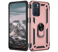 KOUYI Cover per Oppo Reno 6 5G, Custodia Antiurto Grado Militare 360° Girevole Regolabile Ring Armor Bumper TPU Case Magnetica Supporto Silicone Custodie Protettiva per Oppo Reno 6 5G (Oro Rosa)