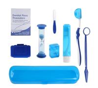 Kouyot Kit ortodontico portatile per l'igiene orale, filo interdentale, spazzolino interdentale, cera dentale, kit per la pulizia dello spazzolino da denti (blu e 8 pezzi)