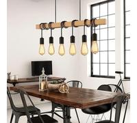 Kovalmax® Lampadario a Sospensione Industriale 6 Luci E27 | Vintage in Legno e Metallo | Plafoniera per Soggiorno Cucina (b476)