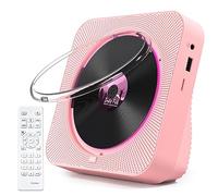 KOVCDVI Lettore CD Bluetooth 5.1 Lettore CD da tavolo con 5W Doppi Altoparlanti Luce Telecomando Copertura Della Polvere Display FM Radio Timer Cuffie USB/SD Card/AUX Playback Rosa