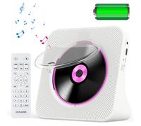 KOVCDVI Lettore CD Portatile con Bluetooth 5.0 e 4000mAh batteria Altoparlanti incorporati Lettori CD con Telecomando e Copertura antipolvere Display Radio FM Timer Riproduzione per USB e AUX