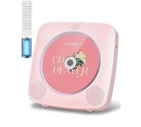 KOVCDVI Lettore CD Portatile per uso domestico con altoparlanti, Bluetooth e telecomando, lettori CD da tavolo e da parete con radio FM, supporto per riproduzione USB/AUX e presa per cuffie rosa