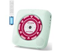 KOVCDVI Lettore CD Portatile per uso domestico con altoparlanti, Bluetooth e telecomando, lettori CD da tavolo e da parete con radio FM, supporto per riproduzione USB/AUX e presa per cuffie verde