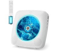 KOVCDVI Lettore CD Portatile per uso domestico con altoparlanti, Bluetooth e telecomando, lettori CD da tavolo e da parete con radio FM, supporto per riproduzione USB/AUX e presa per cuffie bianco