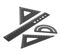KOVEN Set di 4 righelli matematici in lega, composto da un righello da 20 cm, un goniometro e due righelli triangolari, per studenti e insegnanti (nero)