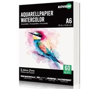 KOVIEDE 60 fogli di carta per acquerello, DIN A6, 100% cotone, 300 g, pressata a freddo | Carta per acquerello priva di acidi, resistente all'ingiallimento, ideale per pittura, stampa, scansione e artigianato