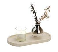 Koville Vassoio decorativo in marmo naturale italiano, 30,5 x 15,2 cm, in travertino beige chiaro, stile wabi sabi, per profumi, candele, gioielli