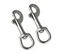 KOVNISE 2 moschettoni da 1 x 3,94 pollici, in argento, moschettone, a forma di occhio rotondo, a forma di occhio girevole, in acciaio inox, 316 clip per immersioni, clip in metallo per cani