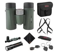 Kowa BD II XD - Binocolo con prisma a tetto PROMINAR con cinghia di sicurezza e torcia portachiavi compatta, sistema di pulizia della penna Nikon e panno per la pulizia (Bundle)