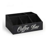 kowaku Contenitore per Caffè Organizer Bar Scatola Porta Capsule Portabustine Porta Palette in Legno con Scritte E Scomparti Multipli Adatto a Bancone Cucina, Nero, 30×19.5×12