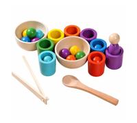 kowaku Gioco di Abbinamento dei Colori in Legno Senza Schermo Gioco con Tazze di Ordinamento e Palline Colorate Compatto Giocattolo per Bambini Piccoli, Casa, Stile B