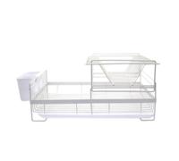 kowaku Scolapiatti da Cucina a Due Livelli Scolapiatti Rastrelliera Portacoltelli Vassoio Raccogligocce in Ferro Resistente Organizzazione per Piatti E Tazze, Bianco Opaco