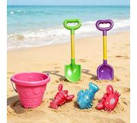 kowaku Set Spiaggia Bambini Secchiello Palette Stampi Sabbia Gioco Costruzione Plastica Resistente Manico a Cuore Borsa Rete Portatile Adatto per Spiaggia, 089-34 Set 6 Pezzi
