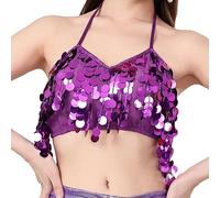 kowaku Top Corto da Donna con Nappe per La Danza del Ventre, Ideale per Le Feste, con Imbottitura sul Petto E Glitter, Viola
