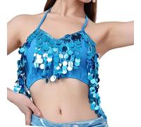 kowaku Top Corto da Donna con Nappe per La Danza del Ventre, Ideale per Le Feste, con Imbottitura sul Petto E Glitter, Azzurro