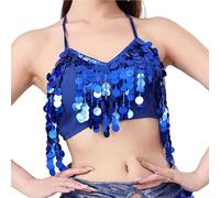kowaku Top Corto da Donna con Nappe per La Danza del Ventre, Ideale per Le Feste, con Imbottitura sul Petto E Glitter, Blu Reale