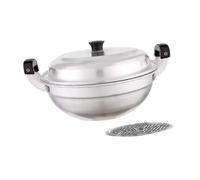 kowaku Vaporiera Pentola a Vapore con Coperchio in Alluminio Spessa Manici Doppia Inserto per Cottura Steaming Multipla Facile Pulizia Adatta per C, Argento 34cmx15cm