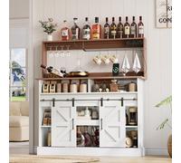 kowdom Bar da caffè, 120 x 40 x 130 cm, con portabicchieri e prese (2 x AC, 2 x USB), credenza in stile rustico, armadio da cucina con ante scorrevoli, versatile armadio buffet per soggiorno, bianco +