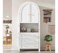 kowdom Highboard - Armadio multiuso con 3 cassetti, ante e scaffale, credenza da cucina e soggiorno, bianco, MDF metallo, 70 x 35 x 180 cm