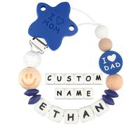 Kowlone Clip Ciuccio con Nome Personalizzata Catenella Portaciuccio Mamma Papà Porta ciuccio per Bambini(Blu Marino)