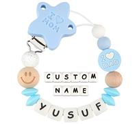 Kowlone Clip Ciuccio con Nome Personalizzata Catenella Portaciuccio Mamma Papà Porta ciuccio per Bambini(Blu)
